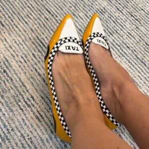 kate spade Yellow, White & Black Checkerpointed Toe Flats